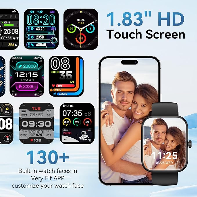 Smart Watch with Alexa Built-in, 1.83" HD Touchscreen & Fitness Tracker with Message Call Function, 24/7 Heart Rate/Sleep Monitor, 120+ Sport Modes, IP68 Waterproof, for Android iPhone (Black)