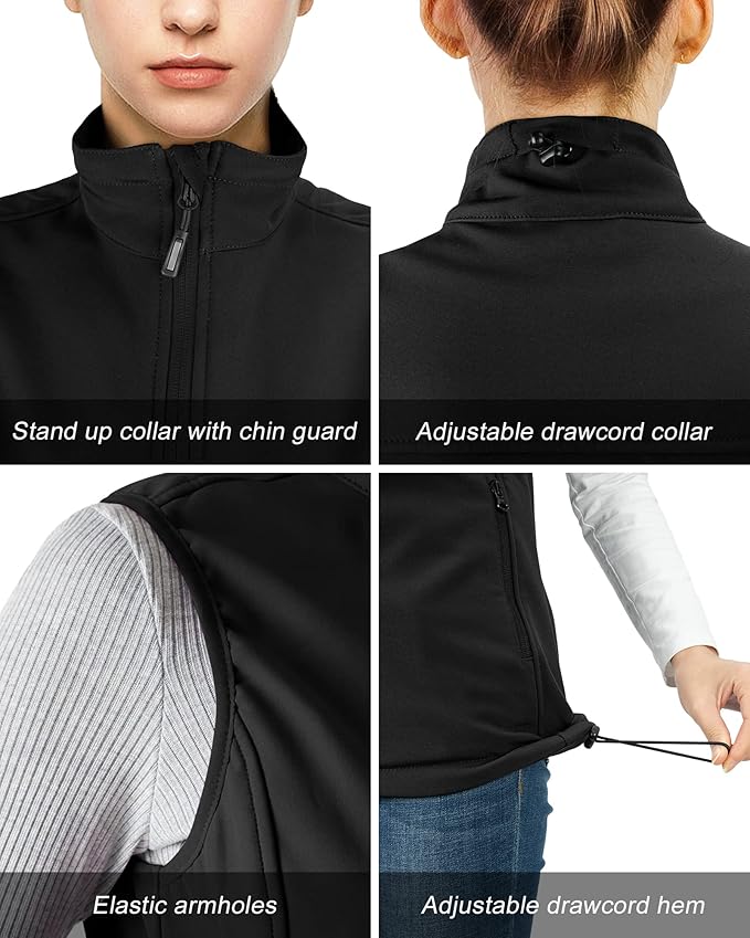 Outdoor Ventures Women's Lightweight Softshell Vest Windproof Fleece Lined Zip Up Sleeveless Jacket for Running Hiking Golf