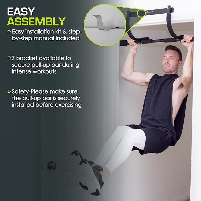 ProsourceFit Multi-Grip Lite Pull Up/Chin Up Bar, Heavy Duty Doorway Upper Body Workout Bar for Home Gyms 24”-32”