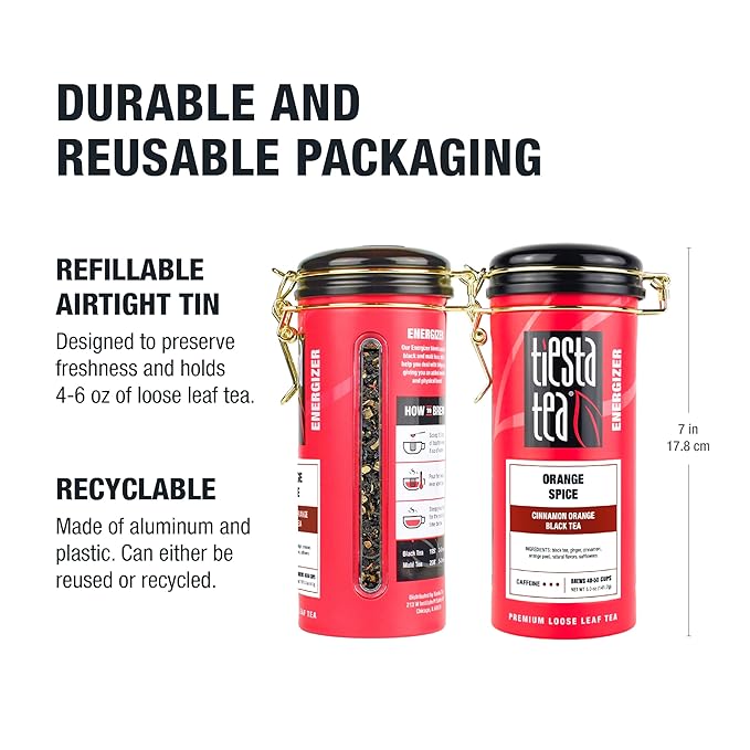 Tiesta Tea - Orange Spice Tea, Loose Leaf, Cinnamon Orange Black Tea, Premium High Caffeine Tea Blend, Make Hot or Iced & Up to 50 Cups, 5 oz Refillable Tin