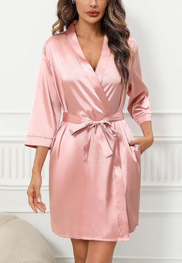 Samring Women's Bride Bridesmaids Robe Short Satin Kimono Robes for Wedding & Bridal Party Silk Bathrobes for Women
