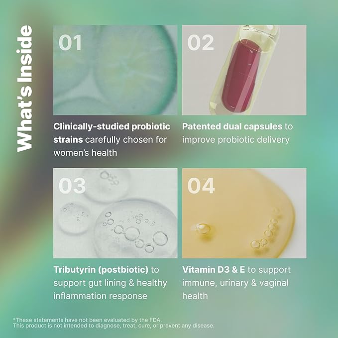 Evvy Women's 3-in-1 Complete Probiotic I Daily Probiotic Supplement to Reduce Bloating I Supports Gut, Urinary & Vaginal Health | Includes Vaginal Probiotics for Feminine Care