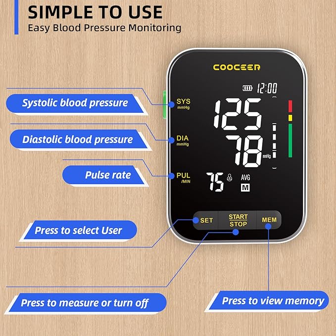 Automatic Blood Pressure Monitor: X8 Digital Blood Pressure Machine Upper arm for Home use with Adjustable BP Cuff(8.7-16.5") - Large Backlit Display (Black)
