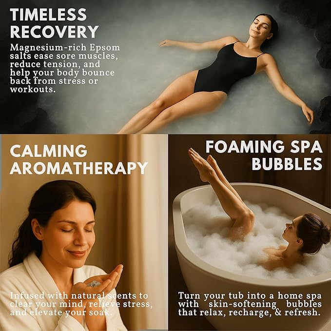 Epsom Salt Plus Bubbles – Coconut & Teatree Scented Foaming Bath Soak – Magnesium Sulfate for Muscle Recovery, Stress Relief & Relaxation – Great for Aromatherapy – 12 oz