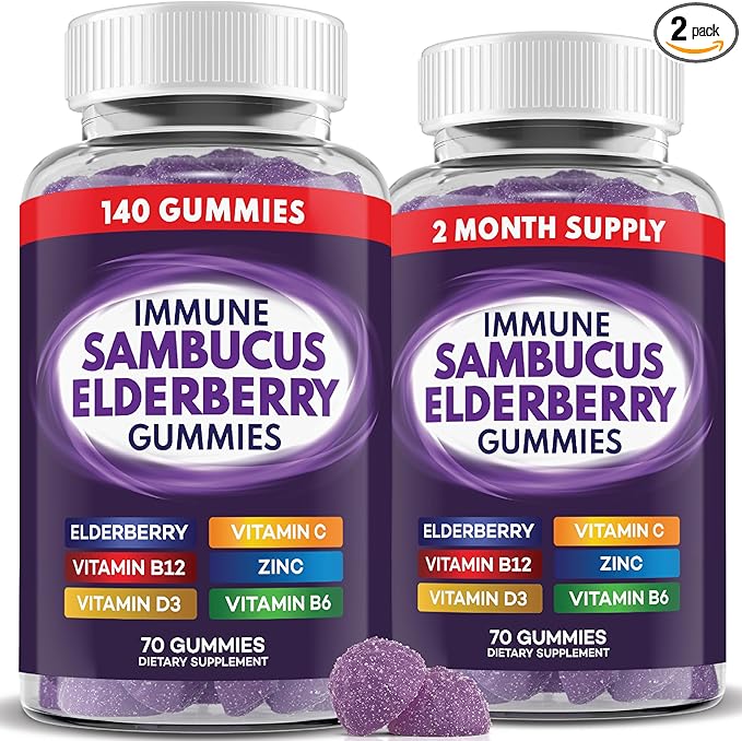 Elderberry Gummies Immune Support, Daily Support for Kids and Adults*, with Sambucus Elderberry, Zinc, Vitamin C, D3, B6, B12, Plus - Dietary Supplement - 140 Count