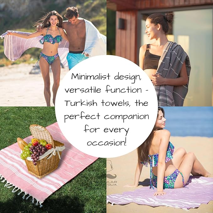 Bazaar Anatolia Turkish Beach Towel – 100% Cotton, Quick Dry, Sand Free Towel for Bathroom, Camping, Travel – Oversized 71x39 Inches – Stripe Orange