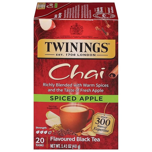 Twinings Spiced Apple Chai Black Tea Individually Wrapped Bags, 20 Count (Pack of 1), Sweet, Savoury Spices, Caffeinated, Enjoy Hot or Iced, 20 Teabags