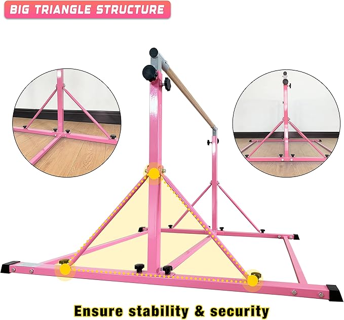 Gymnastic Bar for Kid and Teenage Ages 3-25, 5 FT / 6 FT Base Length, 5 FT / 6 FT Height, Gymnastic Kip Bar Horizontal Bar for Gymnast, Gymnastic Training Equipment for Home and Club Use