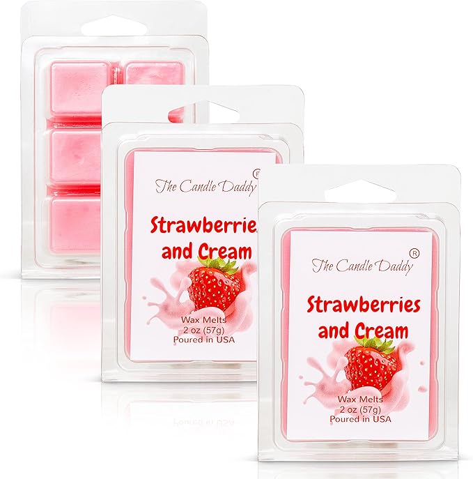 The Candle Daddy - Strawberries & Cream - Sweet Strawberry with Cream Scented Melt- Maximum Scent Wax Cubes/Melts- 1 Pack -2 Ounces- 6 Cubes