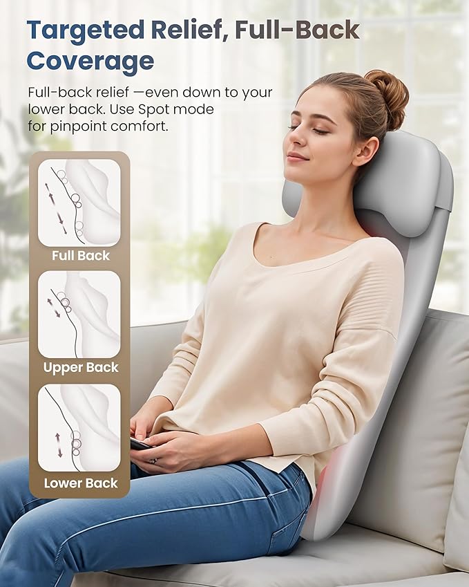 COMFIER Cordless Back Massage Chair Pad with Multi Functions, 2D/3D/Mix Shiatsu Neck and Back Massager with Heat, Chair Massager for Home Office Indoor/Outdoor Use