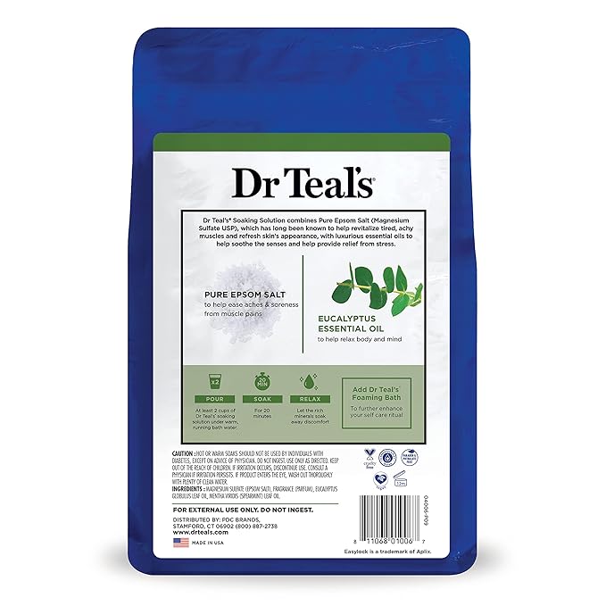 Dr Teal's Pure Epsom Salt, Relax & Relief with Eucalyptus and Spearmint, 3 lb (Pack of 4)