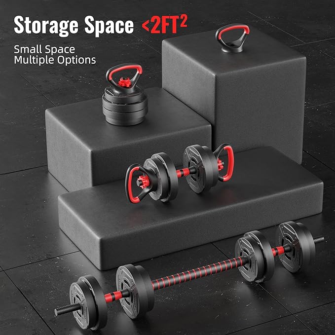 Multi-Functional Portable Changeable Dumbbell and Barbell Kettlebell Set with Adjustable Weights, 40LBS or 60LBS Sets, 2-in-1 or 4-in1, Multiple Sizes