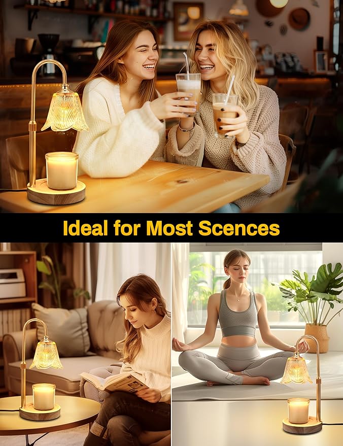 DORESshop Candle Warmer Lamp with Timer, Cage-Style Candle Lamp Warmer Featuring Adjustable Height & Heat Control, Perfect for Large Jar Candles, Includes 2 * 50W Bulbs