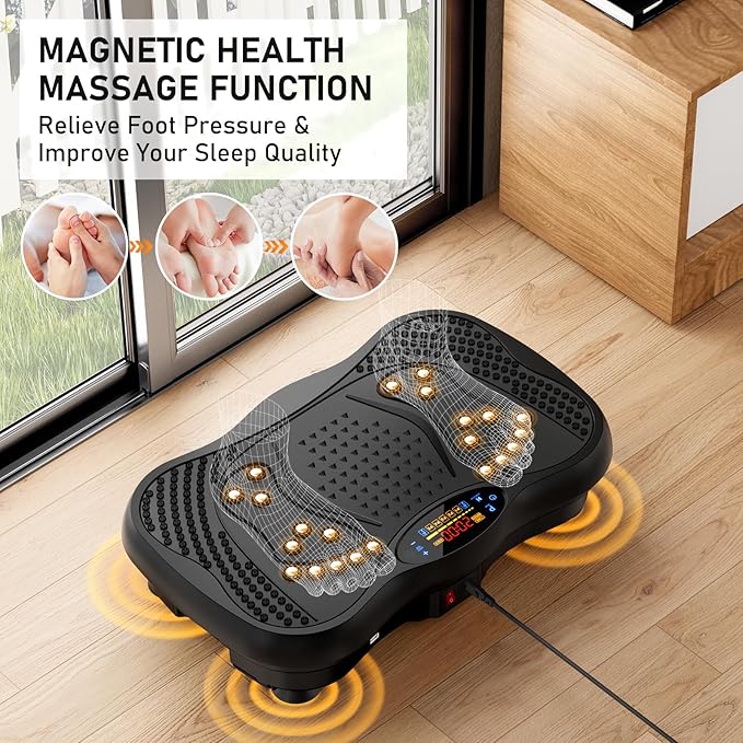 Vibration Plate Exercise Machine, 130 Speeds Home Fitness Vibrating Plate for Lymphatic Drainage Weight Loss, 450 Lbs Capacity Full Body Workout Platform with Resistance Bands Bluetooth for Women Men