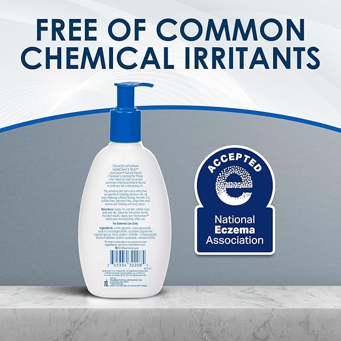 Vanicream Gentle Facial Cleanser with Pump Dispenser - 8 fl oz - Formulated Without Common Irritants for Those with Sensitive Skin