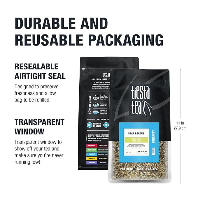 Tiesta Tea - Pear Reverie Tea, Loose Leaf, White Pear Herbal Tea, Premium Low Caffeine Tea Blend, Make Hot or Iced & Up to 200 Cups, 16 oz Resealable Bulk Pouch