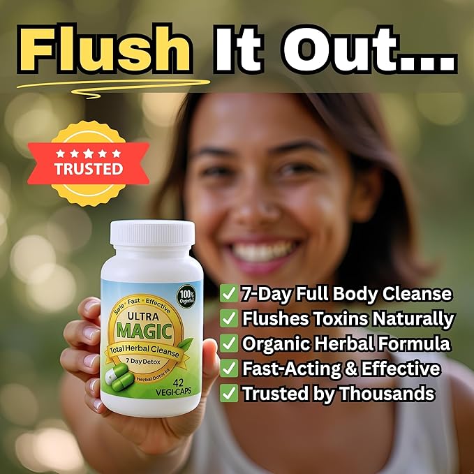 Magic Detox 7 Day Cleanse - Full Body Detox for Toxin Rid, Gut, Kidney & Liver Cleanse - Natural Herbal Detoxify and Cleanser - Non-GMO, Lab Tested, Made in USA - 42 Veg Capsules