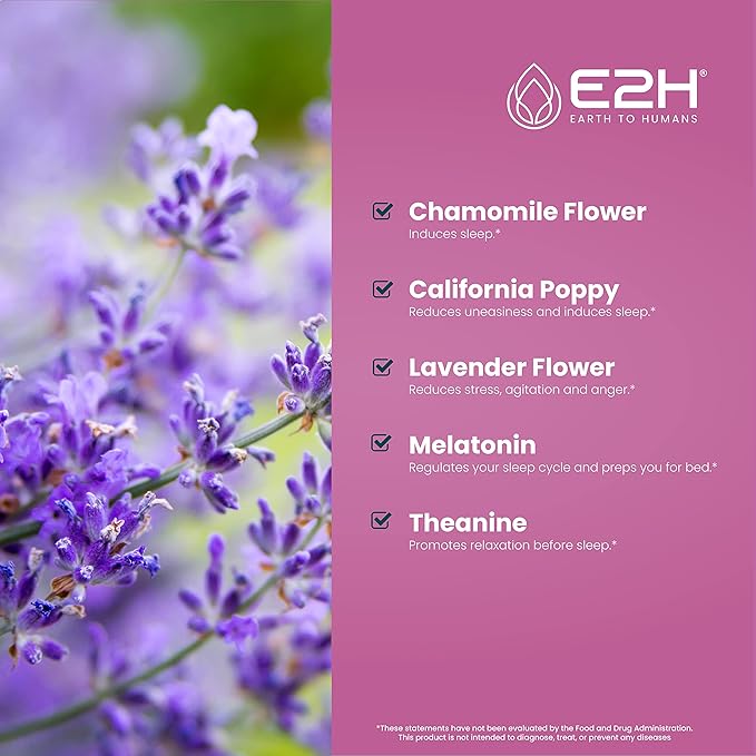 E2H Natural Sleep Aid - Liquid Melatonin with Chamomile, Theanine - Sleep Better, Deeper, Longer - Vegan, GMO-Free - Provides Stress Relief (3 Bottles)