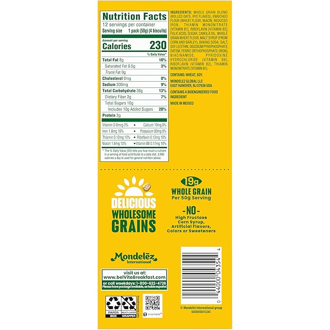 belVita Breakfast Bars Biscuits, Golden Oat, Value Pack, 12 Packs (4 Biscuits Per Pack)