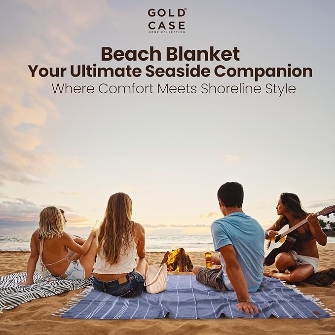 Gold CASE LYCIA Turkish Beach Towel Set of 6 – 100% Cotton Turkish Beach Towels Bulk 70 x 38'' – LYCIA Oversized, Quick Dry & Sand Free Beach Towel – Lightweight Towels Set in Navy Blue