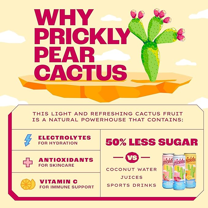 Cactus Water Variety 12 Pack - Made From Prickly Pear - Added Natural Antioxidants & Electrolytes For Hydration, Immunity, & Recovery - 3 Flavors Non-Bubbly, Low-Sugar, No Caffeine & 40 Cals