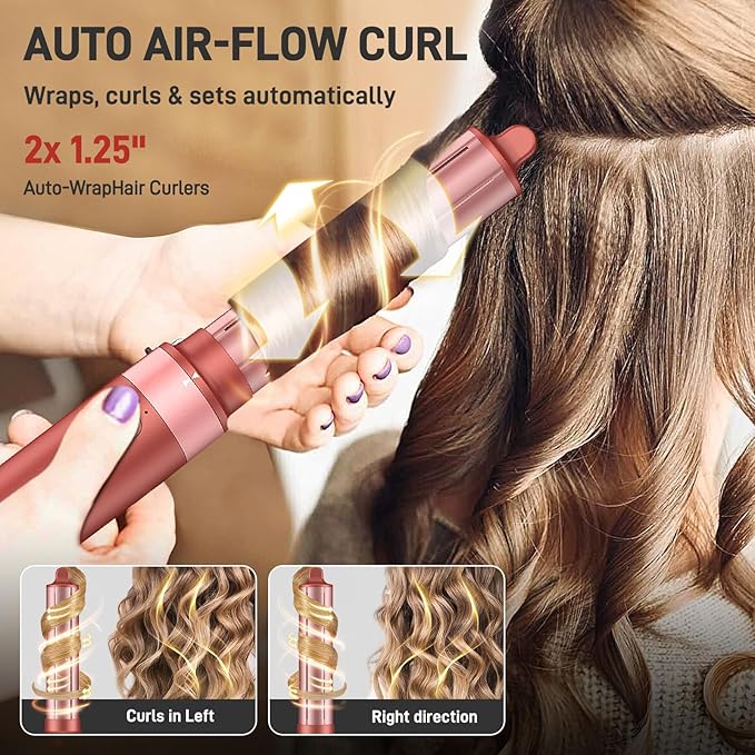 5 in 1 High-Speed Hot Air Styler - Professional Frizz-Free Hair Dryer Brush, Fast Drying Hair Dryer, No Heat Damage Air Styler Wrap - Curl, Volumize, Straighten with Travel Bag