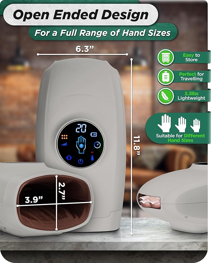 Lunix LX7 Touchscreen Electric Hand Massager with Compression and Heat, Pressure Point Therapy for Arthritis, Pain Relief, and Carpal Tunnel, Shiatsu Massage Machine, with Hand Warmer, Gray