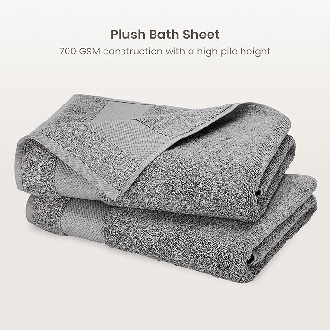 BIOWEAVES 100% Organic Cotton Bath Sheet Set of 2 | Soft Oversized Bath Towels | 700 GSM Premium Bath Towel Sheet Set GOTS Certified - Light Grey