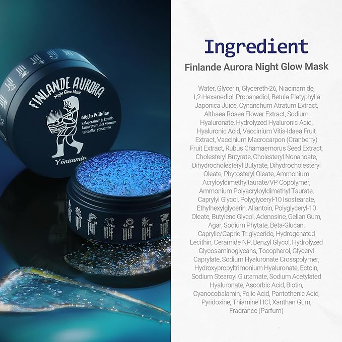 Finlande Aurora Night Glow Mask - 3-Step Overnight Gel Mask w/ 20,000 Aurora Capsules, Ceramide & 8 Hyaluronic Acids - Hydrating Sleep Mask for Smooth & Balanced Skin Korean Skin Care (2.1 oz)