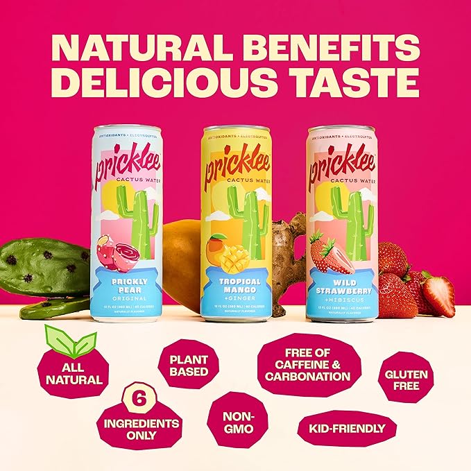 Cactus Water Variety 12 Pack - Made From Prickly Pear - Added Natural Antioxidants & Electrolytes For Hydration, Immunity, & Recovery - 3 Flavors Non-Bubbly, Low-Sugar, No Caffeine & 40 Cals
