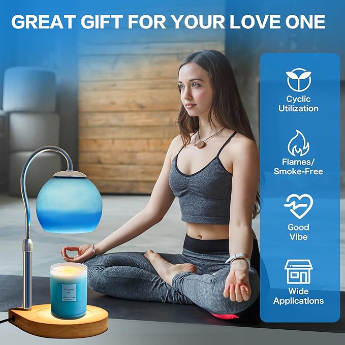 Candle Warmer Lamp with Timer 2H/4H/8H, Adjustable Height, Dimmable Candle Lamp with 2 Bulbs, Wax Melt Warmer for Jar Candles, House Warming, Home Decor, Birthday Gifts for Women, Mom(Ocean)