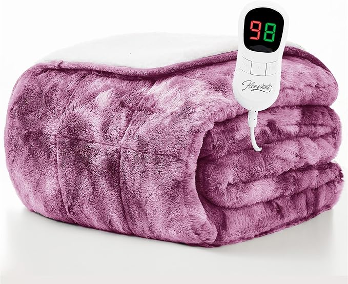 Homemate Heated Weighted Blanket for Adults - 62"x84" 15lbs Electric Throw Fast Heating Heavy Blanket 1/2/4/6/8 Hour Auto Off 10 Heat Levels Over-Heat Protection Luxury Faux Fur Sherpa
