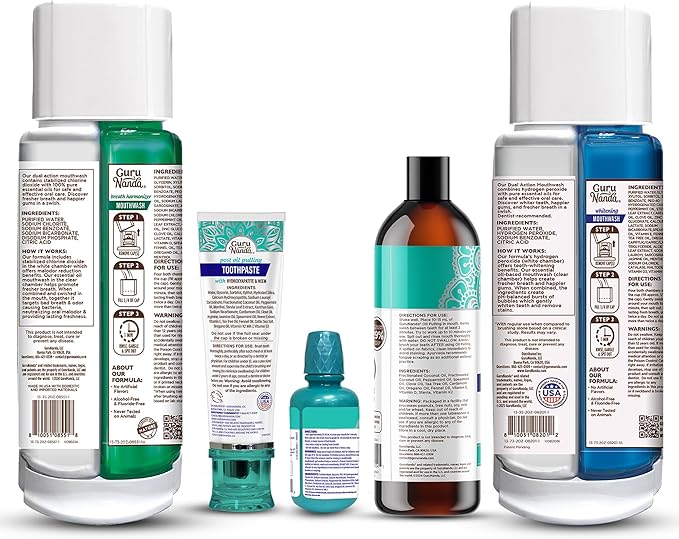 GuruNanda Shine Bright Stay Fresh – Dual Barrel Whitening & Breath Harmonizer Mouthwash & Neem Toothpaste for Long-Lasting Fresh Breath & Teeth Whitening