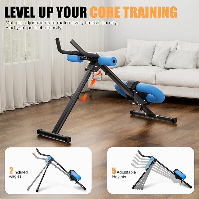 Abdominal Trainers - Adjustable Ab Trainer Machine, Foldable Abdominal Workout Equipment with Knee Protection - Home Gym Core Strength Trainer for Men & Women