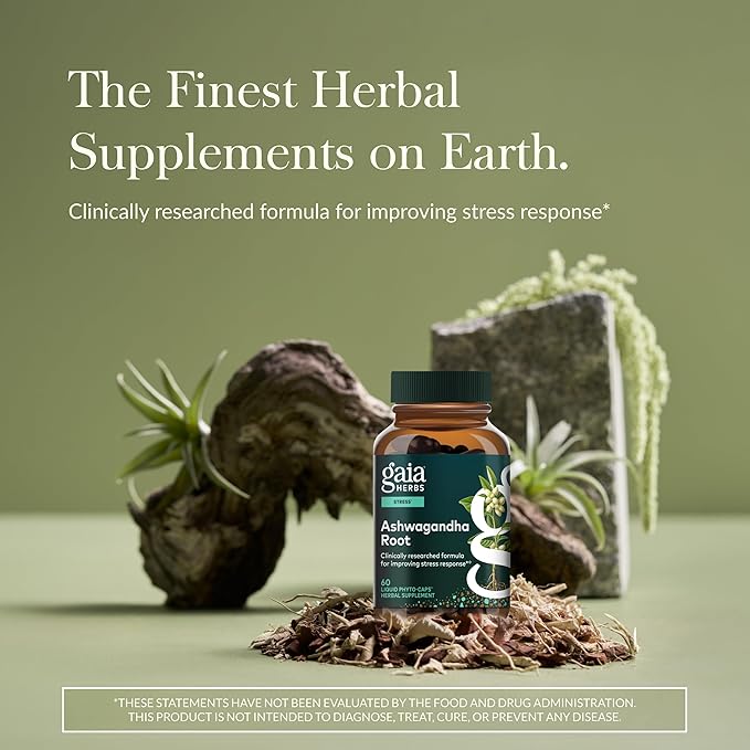 Gaia Herbs Ashwagandha Root - Stress Relief & Sleep Support Supplement - Supports Balanced Energy Levels & Positive Outlook* - 60 Vegan Liquid Phyto Capsules (30-Day Supply)