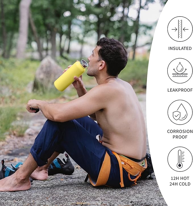 Bambaw Insulated Water Bottle 1l, Yellow Water Bottle, Stainless Steel Water Bottle 1l, Leakproof Water Bottle, Thermal Water Bottle, 1l Insulated Water Bottle, 1l Metal Water Bottle – Yellow Beam