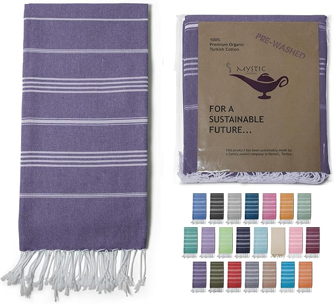 Turkish Beach Towel 100% Organic Cotton Extra Large Oversized (39 x 71 Inches) Quick Dry Sand Free Light Weight Prewashed for Bath Beach Gym Yoga Travel Towel Blanket (Purple)