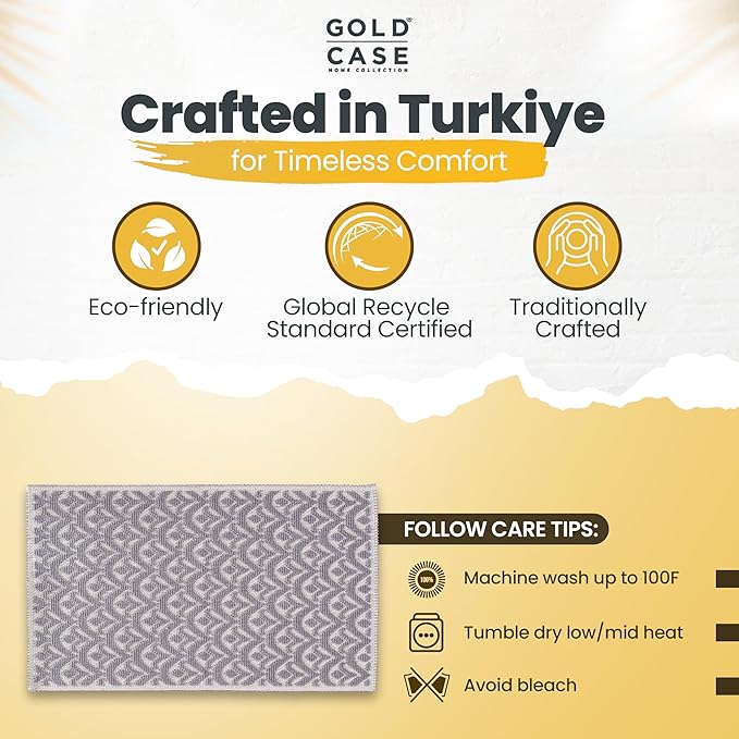 Bathroom Rugs 100% Cotton (Set of 2) – Absorbent Turkish Bath Mat Sets – Washable Rug for Floor & Tub – Non–Slip Bath Mats for Bathroom – Quick Dry Mat – 16x24 and 20x32 – Grey
