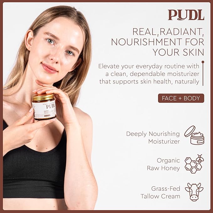 PUDL Grass Fed Beef Tallow for Skin Care with Manuka Honey, Organize Olive Oil and Jojoba Oil – Whipped Lotion Balm Anti-Aging Moisturizer Deeply Nourishing for Sensitive Skin Face & Body