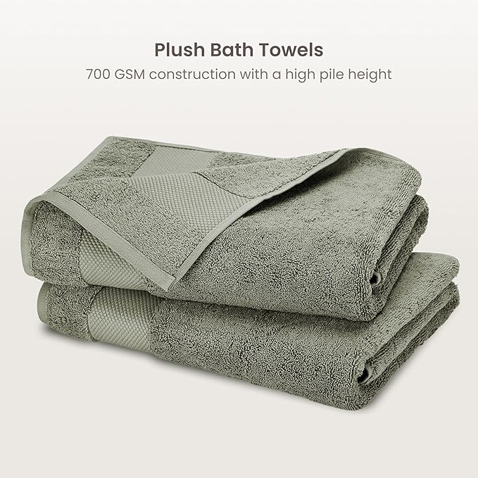 BIOWEAVES 100% Organic Cotton 700 GSM Plush Luxury Bath Towels for Bathroom 30" x 58" GOTS Certified - Sage, Pack of 2