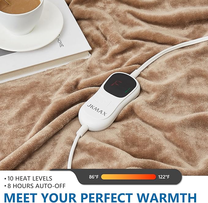 Electric Heated Blanket - 10 Heating Levels, Auto Off, Ultra Soft Overheat Protection, Queen Size 84" x 90", Beige