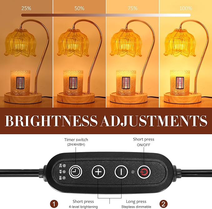 Dimmable Flower Candle Warmer Lamp with Timer - Compatible with Various Candles - Christmas & Mother's Day Gift for Women,Vintage Bedroom Home Decor