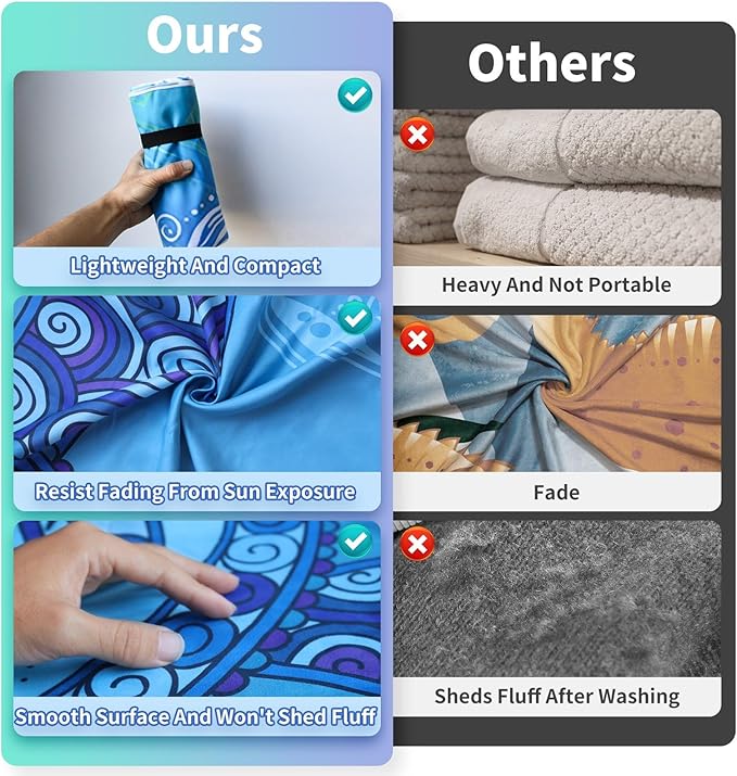 Beach Towels Oversized - 71"x 39" 250GSM Microfiber Beach Towels for Adults, Lightweight Quick Dry Absorbent Compact Sand Free Beach Towel for Swimming Pool, Camping, Yoga, Travel(Boho)