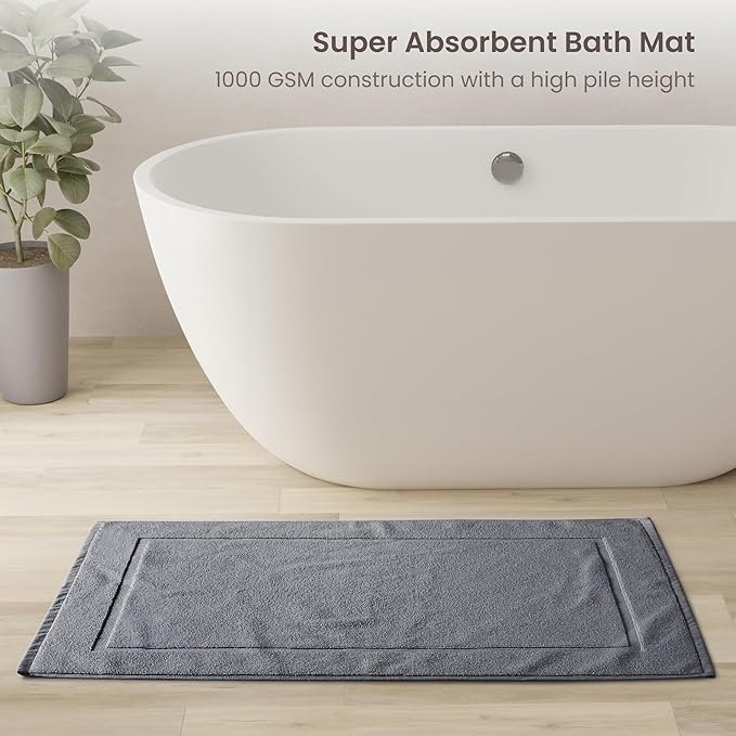 BIOWEAVES 100% Organic Cotton Bath Towel Set | 700 GSM Plush 7-Piece Premium Towel Set GOTS Certified, 2 Bath Towels, 2 Hand Towels & 2 Washcloths, 1 Bath Mat - Charcoal