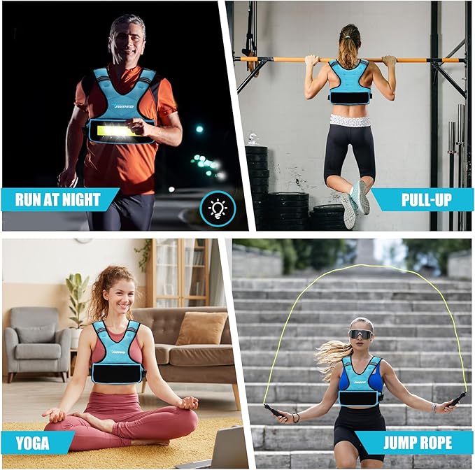Adjustable Weighted Vest for Women Men, 6-15 Lbs Rucking Vest with LED Light Strips, Weight Vest with 6 Ironsand Weights, and Zipper Pocket for Strength Training, Walking, Running