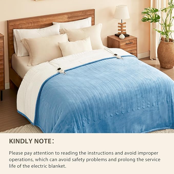 Homemate Electric Heated Blanket Full Size - 72"x84" Heated Bed Blanket Throw with 10 Heating Levels 8 Hours Auto Off Fast Heating Over-Heat Protection-Ultra Soft Flannel ETL Certified, Blue