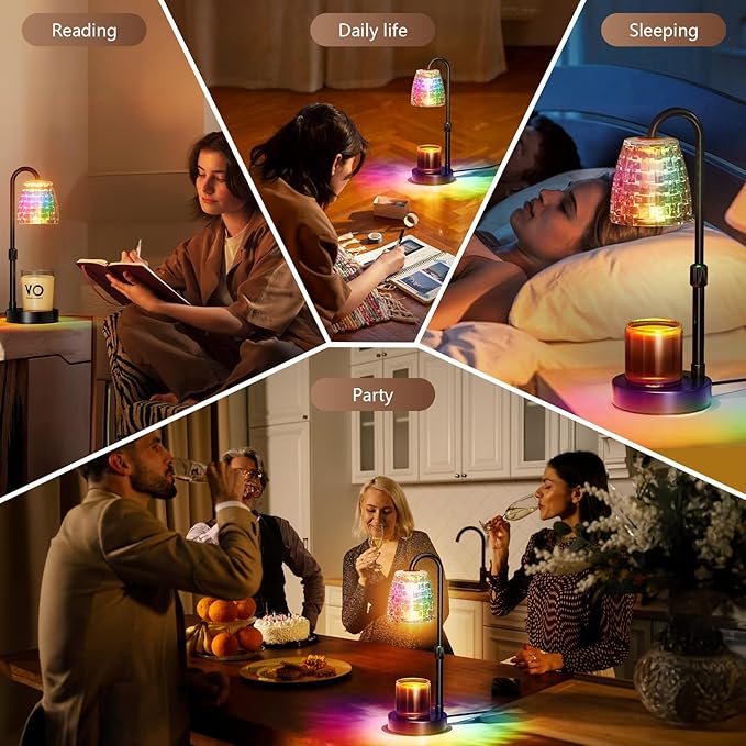 Candle Warmer Lamp with Timer Dimmer, 8 Colors LED Changing, Candle Lamp with RGB Model Adjustable Height for All Size Scented Candles with 2 Bulbs, Birthday Gifts for Women