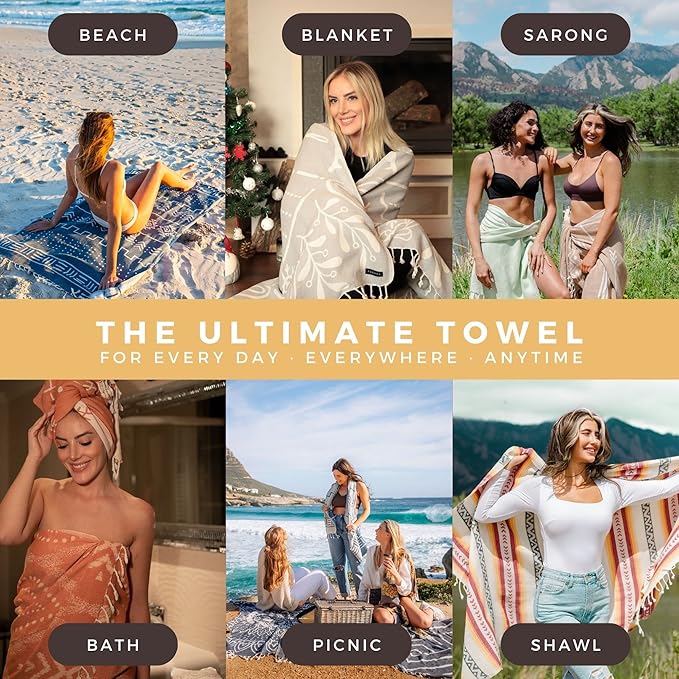 FESHKA Sand Proof Turkish Beach Towel – Oversized, Quick Dry & Lightweight Travel Towel - 100% Organic Cotton Beach Blanket - Perfect for Bath, Pool & Picnic | Frozen (Yellow)