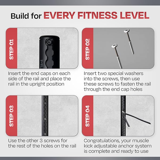 Aluminum Wall-Mounted Anchor Fitness System - Adjustable, Multi-Functional, Space Saving Home Gym Solution for Strength Training, Workout Goals | 100+ Exercises, Easy Installation, 300lbs Capacity