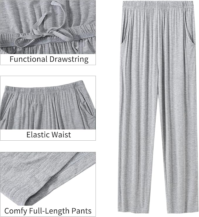 JINSHI Men's Pajama Sets Sleepwear Nightwear Lightweight Quick Dry Soft 2 Piece Long Sleeve Mens Loungewear Sets with Pocket